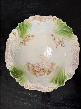 Vintage Decorative Floral Porcelain Plate - Green & Pink